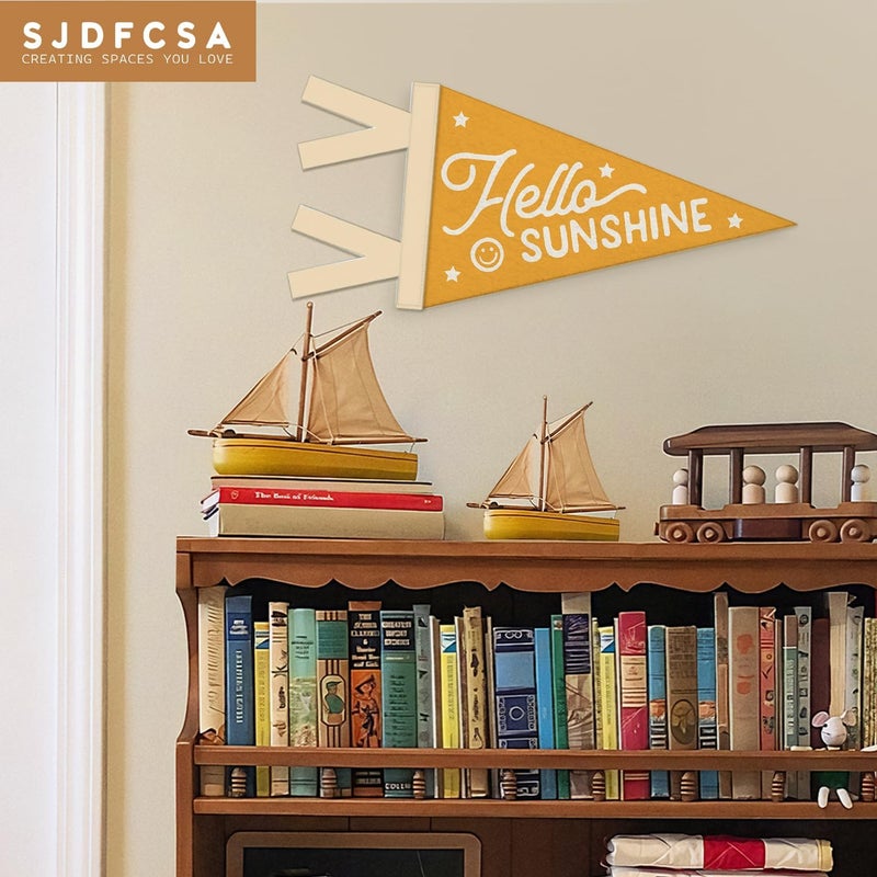 SJDFCSA Kids Room Decor, Hello Sunshine Wall Hanging Pennant Flag Banner, Sunshine Nursery Orange Wall Decorations for Boys Girls Toddler Nursery Room Bedroom Playroom Decor - Image 4